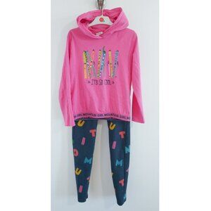 Boboli - Fuchsia t-shirt with hood and navy printed fleece trouser set, size 8